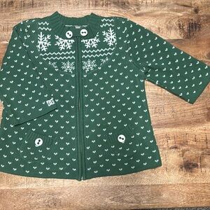 DC Shoes Sweater Womens XL  Knit Fullzip Snowflake 1/2  Sleeve Green Pockets (5)